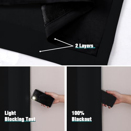 ChrisDowa 100% Blackout Curtains for Bedroom 84 Inches Long 2 Panels Set | 2 Thick Layers, Thermal Insulated, Light Blocking, Grommet, Window Treatment, Living Room Drapes, Black, 38 x 84 Inch - color: Black, size: 38"W x 84"L (Pack of 2)