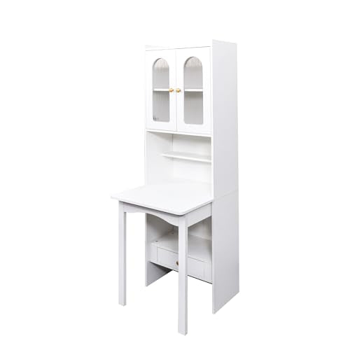 Foldable Office Desk, Fold Out Convertible Hidden Murphy Computer Desk with Storage Shelves, Multi-Function Folding Writing Table for for Small Spaces, Home Office (White.) - color: White.