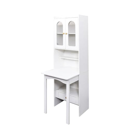 Foldable Office Desk, Fold Out Convertible Hidden Murphy Computer Desk with Storage Shelves, Multi-Function Folding Writing Table for for Small Spaces, Home Office (White.) - color: White.