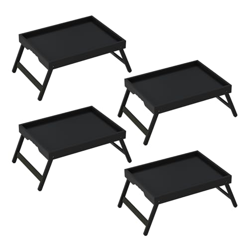 Youpehom Bamboo Bed Tray Tables with Folding Legs, Medium, 4-Pack, Black | Four bamboo bed trays with folding legs and handles for family meals, guests, reading, laptop use and everyday serving. - color: Black-4 Pack, size: Medium
