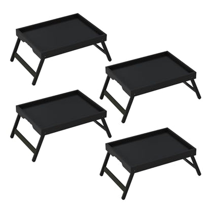 Youpehom Bamboo Bed Tray Tables with Folding Legs, Medium, 4-Pack, Black | Four bamboo bed trays with folding legs and handles for family meals, guests, reading, laptop use and everyday serving. - color: Black-4 Pack, size: Medium