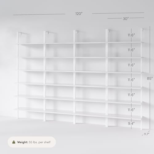 Nathan James Theo 6-Shelf Tall Modern Bookshelf, Wall Mount Ladder Shelf Bookcase with White Wood and Industrial Metal Frame, Matte White/White, Set of 4 - color: White, size: Set of 4