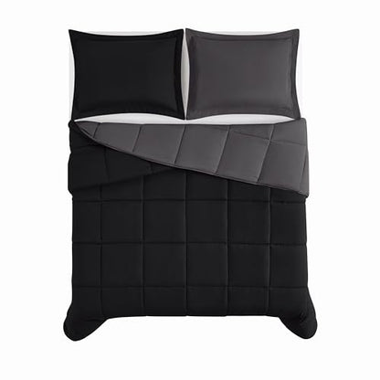TRULY SOFT Everyday Reversible Black/Dark Grey Full/Queen 3 Piece Comforter Set - color: Black/Dark Grey, size: Queen