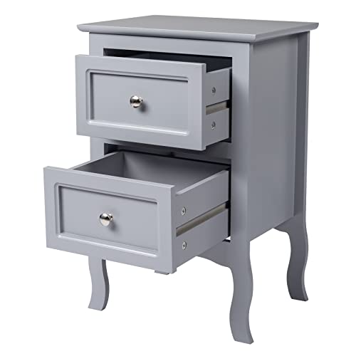 Bonnlo Gray Nightstand Set of 2, Nightstands with 2 Drawers, Bed Side Table/Night Stand, Small Nightstand for Bedroom, Small Spaces, College Dorm, Kids’ Room, Living Room, Wood, 16W x 12D x 24H, Grey - color: Grey