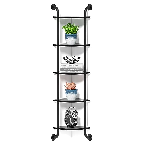 5 Tier Corner Shelf Wall Mount Rustic Industrial Floating Shelves - color: Black