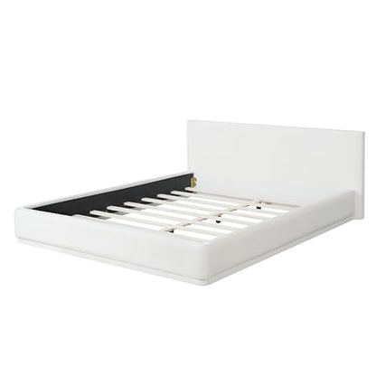 Merax Modern Queen Upholstered Bed Frame with Wingback, Soft Velvet Low Platform Bed, No Box Spring Needed, Easy Assemble, White - color: White, size: Queen