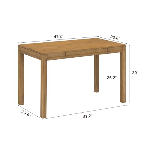 Flow Modern Wooden Rectangle Desk Table with Hidden Drawer – Waterproof & Heat Resistant - Teak Look - color: Teak Look, size: 47 Inch, style: Desk