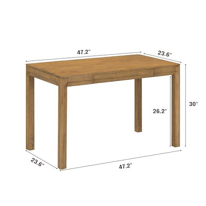 Flow Modern Wooden Rectangle Desk Table with Hidden Drawer – Waterproof & Heat Resistant - Teak Look - color: Teak Look, size: 47 Inch, style: Desk