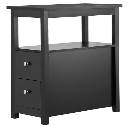 ZENY Narrow End Table Side Table with Drawer and Open Shelf Sofa Table for Living Room Bedroom, Bedside, Couch - color: Black