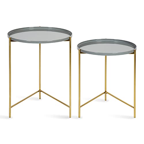 Kate and Laurel Ulani Modern Nesting Side Table, Set of 2, Gray and Gold, Sophisticated Glam End Tables for Storage and Display - color: Gray/Gold