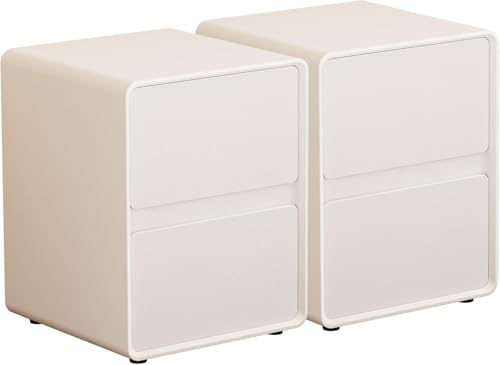 15.8" W Leather Narrow Nightstand Set of 2, Modern Fully-Assembled Bedside Table with 2 Drawers, Night Stand Small End Table & Side Table for Bedroom, Cream White - color: Cream Set of 2, size: 16in