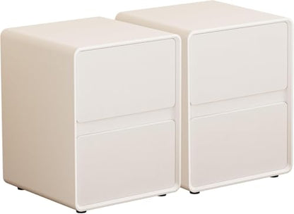 15.8" W Leather Narrow Nightstand Set of 2, Modern Fully-Assembled Bedside Table with 2 Drawers, Night Stand Small End Table & Side Table for Bedroom, Cream White - color: Cream Set of 2, size: 16in