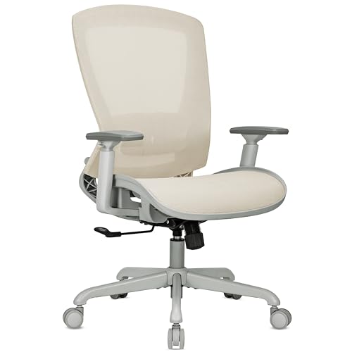 Mesh Office Chair,Ergonomic Computer Desk Chair,Sturdy Task Chair- Adjustable Lumbar Support & Armrests,Tilt Function,Comfort Wide Seat,Swivel Home Office Chair (Beige) - color: Beige