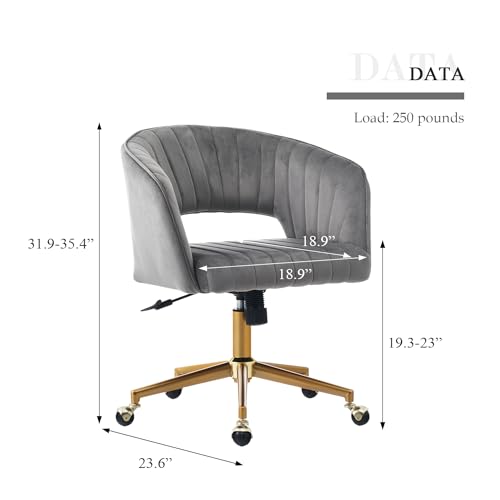 Eifizek Velvet Office Desk Chair, Modern Adjustable Home Desk Chair with Wheels, Swivel Vanity Chair for Bedroom, Office, Vanity Study (Grey) - color: Grey