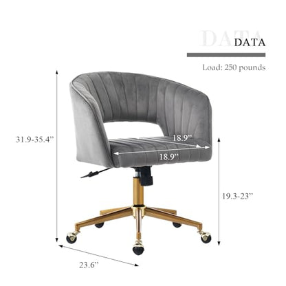 Eifizek Velvet Office Desk Chair, Modern Adjustable Home Desk Chair with Wheels, Swivel Vanity Chair for Bedroom, Office, Vanity Study (Grey) - color: Grey