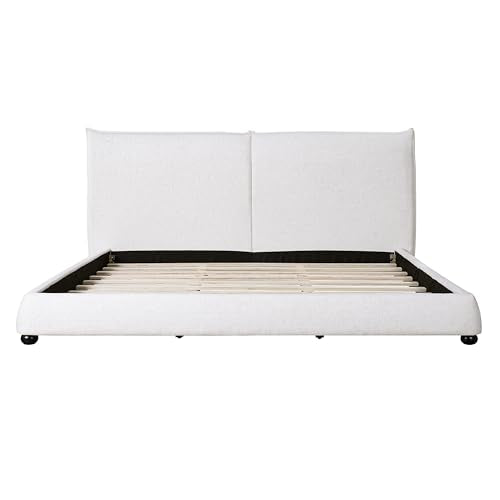 DNYN Upholstered Platform Bed Frame with Thick Pillow-Back Headboard | Linen Fabric Bed| Low-profile Design| No Box Spring Needed| Wooden Slats Support| Easy Assemble| King Size - size: King