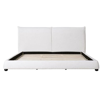 DNYN Upholstered Platform Bed Frame with Thick Pillow-Back Headboard | Linen Fabric Bed| Low-profile Design| No Box Spring Needed| Wooden Slats Support| Easy Assemble| King Size - size: King
