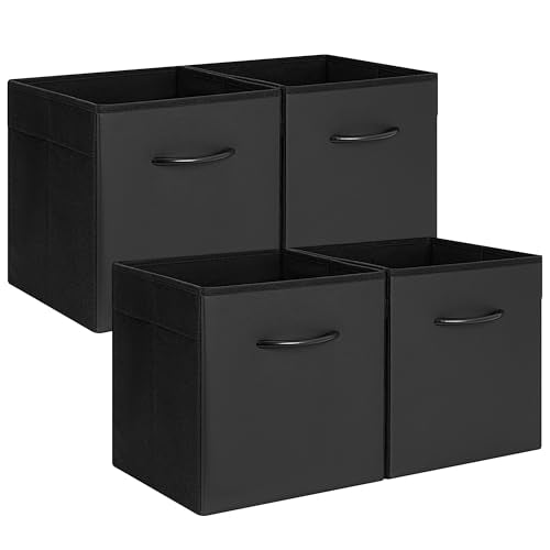StorageWorks 11in Storage Cubes, Leather Cube Organizer Bins, Black, 4-Pack | Reinforced Handle & Front Panel, Faux Leather Front, Non-woven Fabric, Collapsible, Space-Saving, For Closet, Bedroom, Office - color: Black, size: 11 Inch