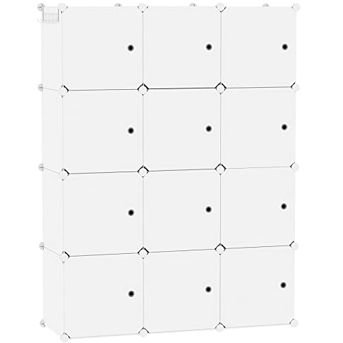 C&AHOME 12-Cube Storage Organizer with Door Cube Shelf Closet Cabinet Milky | DIY Plastic Modular Bookshelf, Stackable Clothes Storage Shelving Ideal for Home, Bedroom - color: Milky, size: 12-Cube