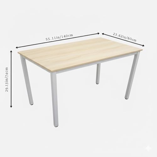 55 inch Large Computer Desk Wood, Modern Simple Style Desk for Home Office, Bedroom, Study Student Writing Desk, Small Spaces, White Metal Frame, Apple Wood Grain Top - color: Apple Wood, size: 55"