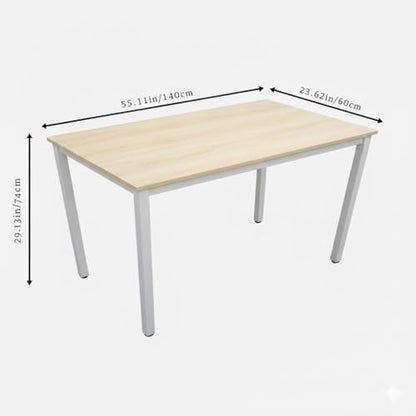 55 inch Large Computer Desk Wood, Modern Simple Style Desk for Home Office, Bedroom, Study Student Writing Desk, Small Spaces, White Metal Frame, Apple Wood Grain Top - color: Apple Wood, size: 55"