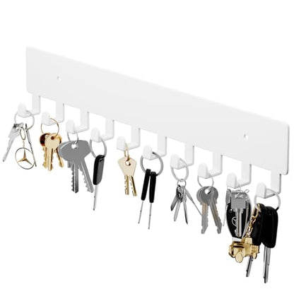 GTK Key Holder for Wall, Key Hooks with 10 Hooks, Wall Mounted Key Holder for Hallway, Self Adhesive Key Rack(White) - color: White