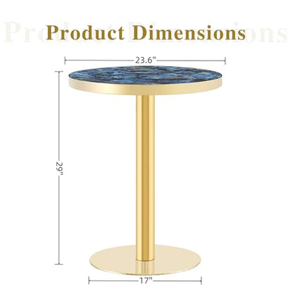TesNus 23.6" Small Round Dining Table for 2, Circle Tulip Table, Faux Marble Top with Gold Metal Pedestal Base, Modern Leisure Coffee Table for Small Spaces, Cafe, Office, Blue&Gold - color: Blue Top&gold Base