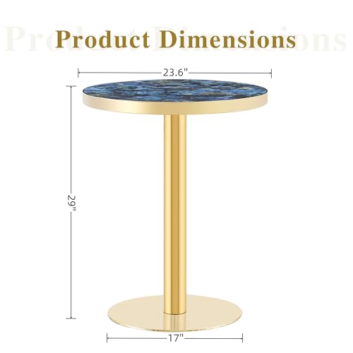 TesNus 23.6" Small Round Dining Table for 2, Circle Tulip Table, Faux Marble Top with Gold Metal Pedestal Base, Modern Leisure Coffee Table for Small Spaces, Cafe, Office, Blue&Gold - color: Blue Top&gold Base