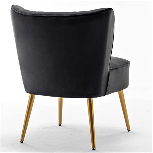Container Furniture Direct Modern Velvet Accent Chair for Living Room, Bedroom, or Entryway, Stylish and Comfortable Armless Design with Metal Legs, Black - color: Black