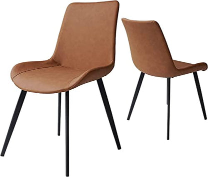 HIPIHOM Dining Chairs Set of 2, Modern Kitchen & Dining Room Chairs, Upholstered Faux Leather Cushion Seat and Sturdy Metal Legs (2 Brown Chairs) - color: Brown Chairs Set of 2