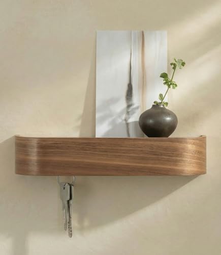 Kazai. Key Holder 'Toke' | Minimalist Key Hook Design from Berlin | Modern Key Holder Wall Mount with Wooden Shelf | Key Rack for Wall as Entryway Organizer | Walnut - color: Walnut, size: 6 Hooks