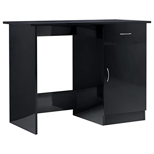 Writing Desk High Gloss Black 39.4 Inch Modern Computer Desk with Drawer, Engineered Wood Study Table for Home Office, Bedroom and Small Space, 39.4x19.7x29.9 in - color: Black, size: 39.4 x 19.7 x 29.9 in