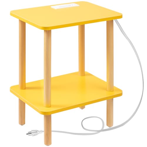 FORAOFUR End Table Nightstand with USB Ports and Outlets | Clean Scandinavian-inspired design, USB &outlets, lightweight and portable, scratch-resistant coating, holds up to 50 lbs - color: Yellow