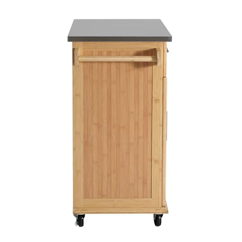 Christopher Knight Home ZAH Bamboo Rolling Cart with Drawers, Kitchen Bar Cart on Wheels with Stainless Steel Top, Mobile Rolling Kitchen Cart Storage Cabinet, Serving Cart, 29.13'' x 18.5'', Natural - size: Small