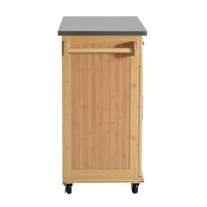 Christopher Knight Home ZAH Bamboo Rolling Cart with Drawers, Kitchen Bar Cart on Wheels with Stainless Steel Top, Mobile Rolling Kitchen Cart Storage Cabinet, Serving Cart, 29.13'' x 18.5'', Natural - size: Small