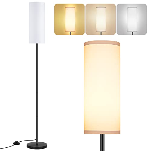 Modern Standing Lamp with Lampshade, Minimalist Tall Lamp with Foot Switch for Living, Bedroom, Kids Room, Office - color: White