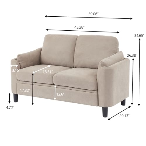 59" Loveseat Sofa, Mid Century Modern Love Seat with Back Cushions, 2-Seat Small Sofa Couch for Living Room Bedroom Small Spaces, Beige - color: Beige, size: Loveseat Sofa
