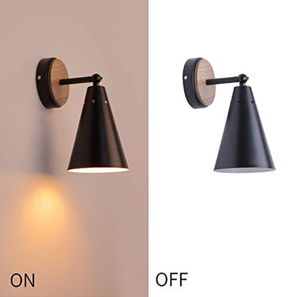 MWZ Rustic Farmhouse Black Metal and Wood Wall Sconce Adjustable Lamp，2 Pack,Rustic Wall Lighting Fixture for Bedroom, Living Room, Headboard, Garage, Porch - color: Wooden and Black