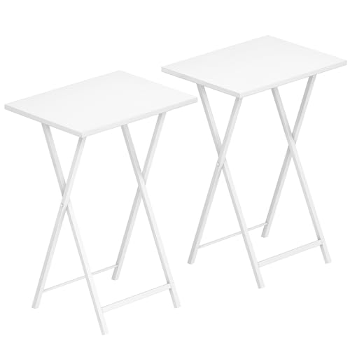 HOOBRO Folding TV Tray Tables, Set of 2 Side Table for Small Space, Industrial Snack Tables for Eating at Couch, Stable Metal Frame, Easy Assembly, Space Saving, White WW25BZ01N1 - color: White