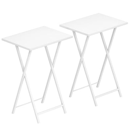 HOOBRO Folding TV Tray Tables, Set of 2 Side Table for Small Space, Industrial Snack Tables for Eating at Couch, Stable Metal Frame, Easy Assembly, Space Saving, White WW25BZ01N1 - color: White