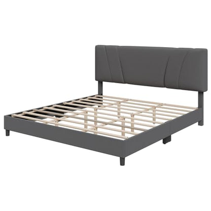 Novilla King Bed Frame and Headboard, Linen Upholstered King Size Bed Frame with Wood Slats Support, No Box Spring Needed, Heavy Duty Feet, Easy Assembly, Grey - color: Grey, size: King