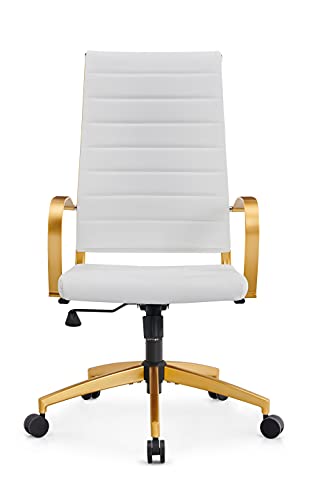 lux Modern Gold Office Desk Chairs Modern Office Desk Chair with Wheels and arms Ergo Chairs high Back Chair Computer Leather Modern Chair Leather Office Executive Chair (GD-White) - color: Gd-white