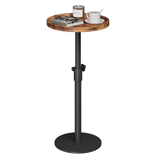 Homeiju Adjustable Round Side Table, Pedestal End Table for Small Spaces, Wooden Couch Table, Tall Drink Table for Living Room, Bedroom, Patio, Brown - style: 1 Pack