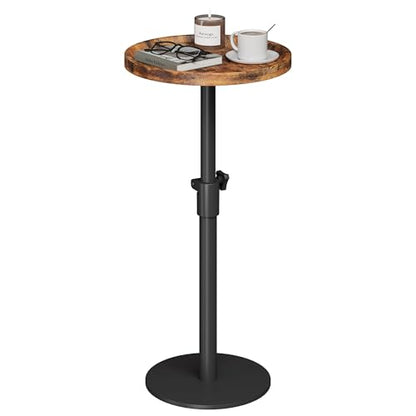 Homeiju Adjustable Round Side Table, Pedestal End Table for Small Spaces, Wooden Couch Table, Tall Drink Table for Living Room, Bedroom, Patio, Brown - style: 1 Pack