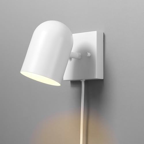 Globe Electric 1-Light Matte White Plug-in or Hardwire Wall Sconce | 6 ft braided cord, inline rocker switch, requires 1 E12 60W bulb (sold separately), 7x4.75x6 in, 65000146