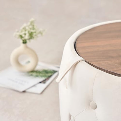 23" Velvet-Upholstered Accent Side Table, Modern Nesting Side Tables with Hidden Storage, Space-Saving Nesting Coffee Table Set with Wood Tray for Living Spaces, Beige - color: Beige