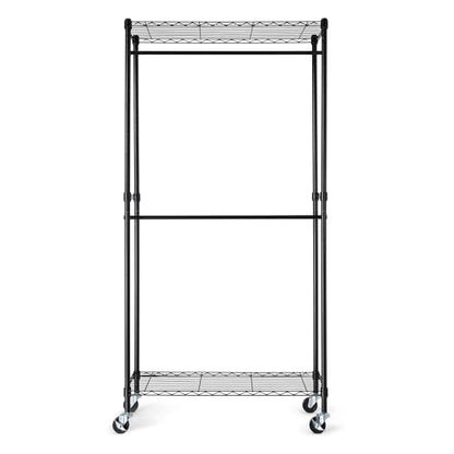 Amazon Basics Adjustable Double Rod Rolling Garment Rack, Hanging Clothes Closet Organizer with Wheels, Heavy Duty, 36" x 14" x 72", Black - color: Black