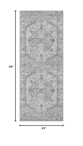 KOZYFLY Runners for Hallways 2x5 Ft Washable Kitchen Runner Rug Boho Runner Rug for Entryway Indoor Printed Oriental Faux Wool Floor Carpet Runner for Laundry Room Kitchen Hall, Gray - color: Light Grey/White, size: 2' x 5' (Runner)