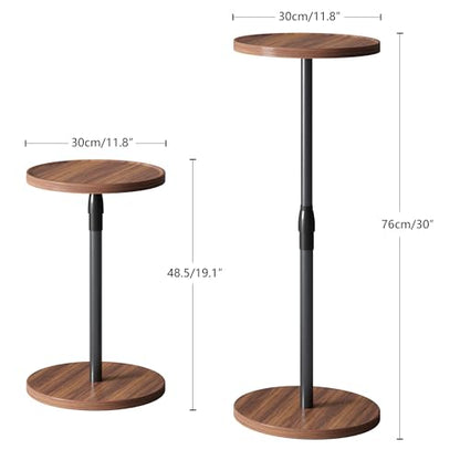 Adjustable Round Side Table, Pedestal Drink Table for Small Spaces | Small End Table, Tall Round Nightstand for Living Room Bedroom Brown ET-010BR - color: Brown