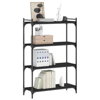 4-Tier Industrial Black Bookcase 31.5×11.8×47.2 in Engineered Wood & Metal Frame Small Shelf Stand Adjustable Feet for Living Room Office Bedroom - color: Black-e, size: Medium